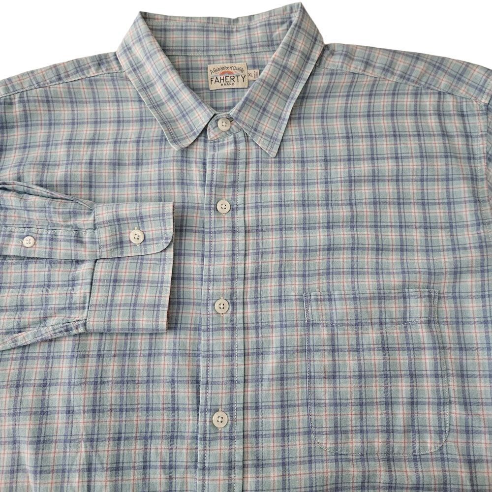 Faherty Men's Ventura Shirt-Teal‎ Plaid Check Long Sleeve Button Up sz XL Casual